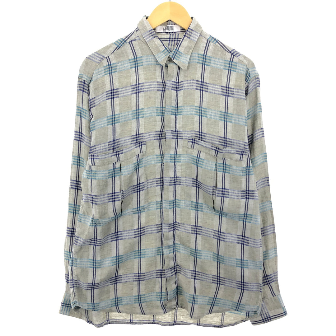 LMAGNIN Check Pattern Long Sleeve Linen Shirt Made in Italy Men's M size /eaa469659