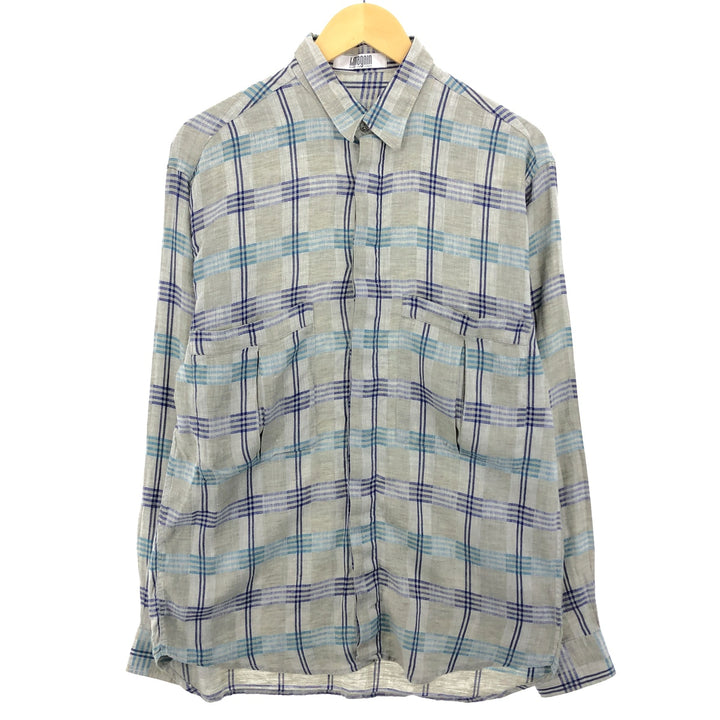 LMAGNIN Check Pattern Long Sleeve Linen Shirt Made in Italy Men's M size /eaa469659