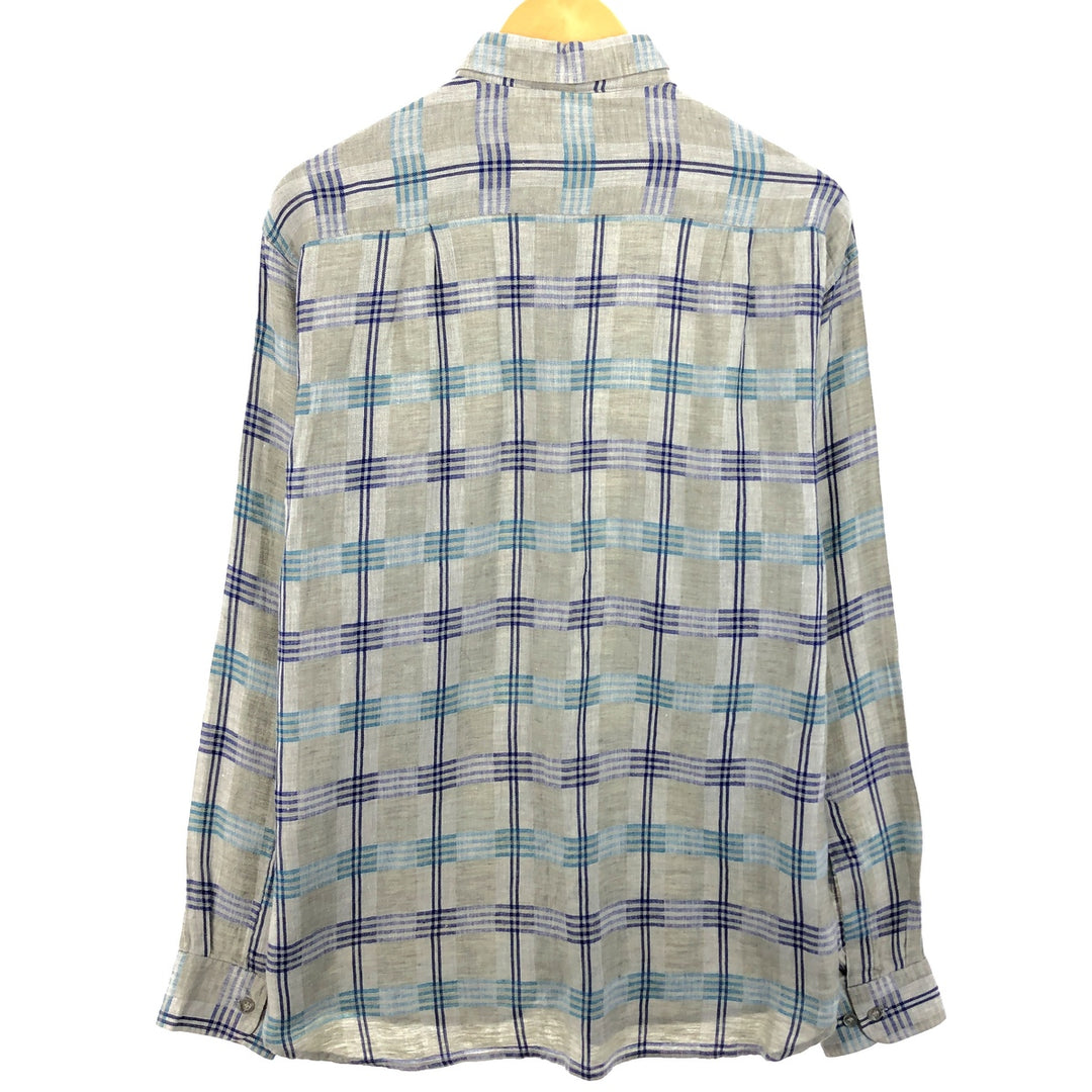 LMAGNIN Check Pattern Long Sleeve Linen Shirt Made in Italy Men's M size /eaa469659