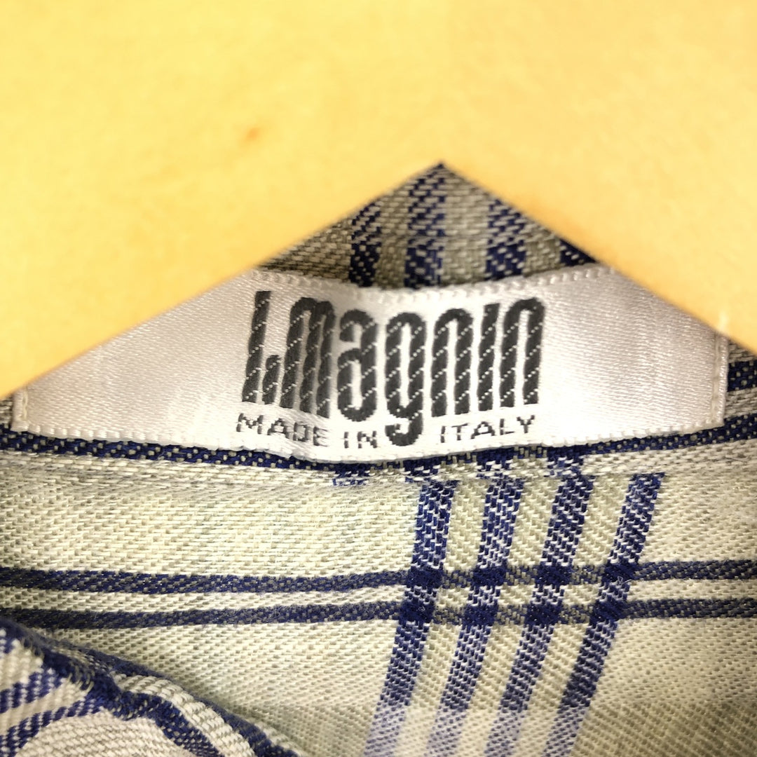 LMAGNIN Check Pattern Long Sleeve Linen Shirt Made in Italy Men's M size /eaa469659