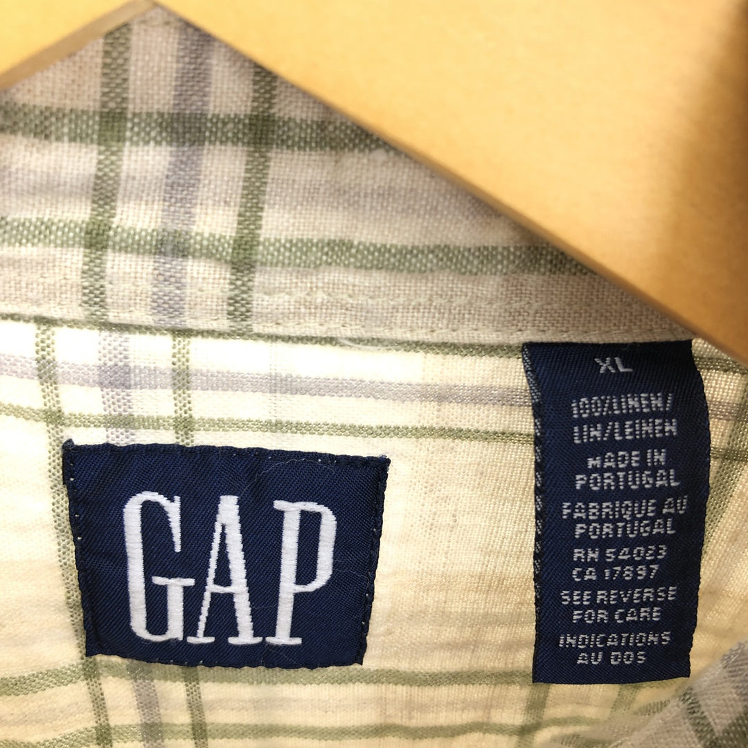 90'S GAP Old Gap Check Pattern Long Sleeve Linen Shirt Men's XL Vintage /eaa469661