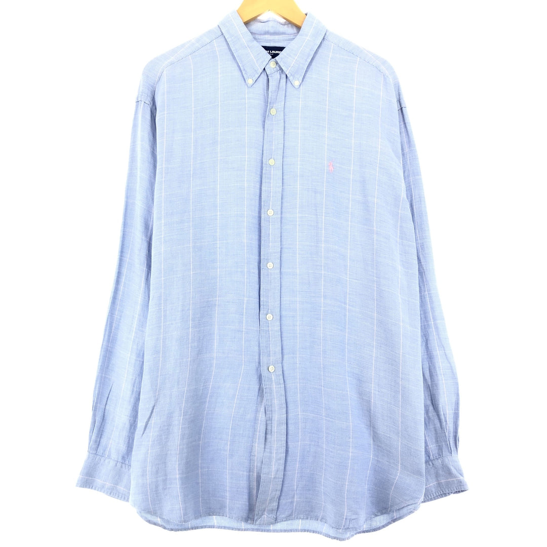 Ralph Lauren RALPH LAUREN GOLF Check Pattern Long Sleeve Silk x Linen Button Down Shirt Men's XL /eaa469665