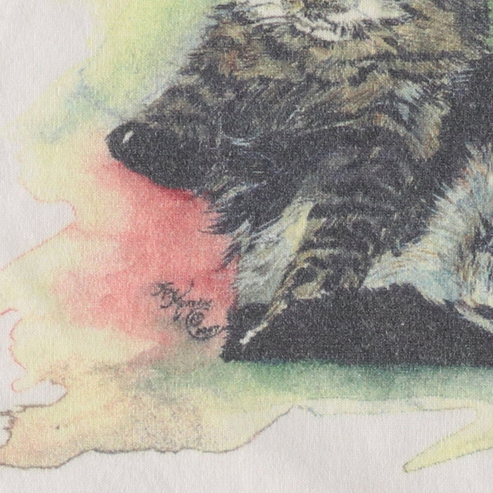 90'S Jerzees 50/50 HEAVWEIGHT Cat Pattern Animal T-shirt Made in USA Men's L size Vintage /eaa469731