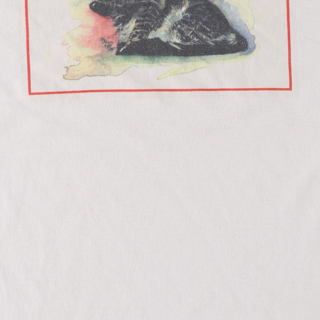 90'S Jerzees 50/50 HEAVWEIGHT Cat Pattern Animal T-shirt Made in USA Men's L size Vintage /eaa469731