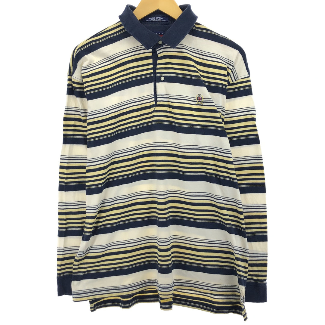 Vintage 90'S Tommy Hilfiger long-sleeved striped polo shirt, men's size XL cotton navy blue type Vintage Second Hand