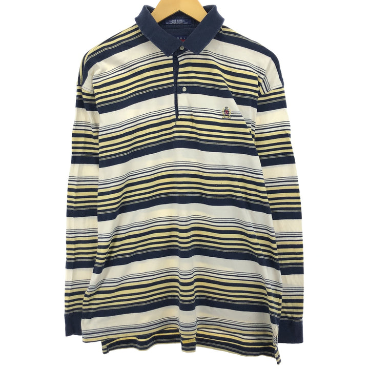 Vintage 90'S Tommy Hilfiger long-sleeved striped polo shirt, men's size XL cotton navy blue type Vintage Second Hand