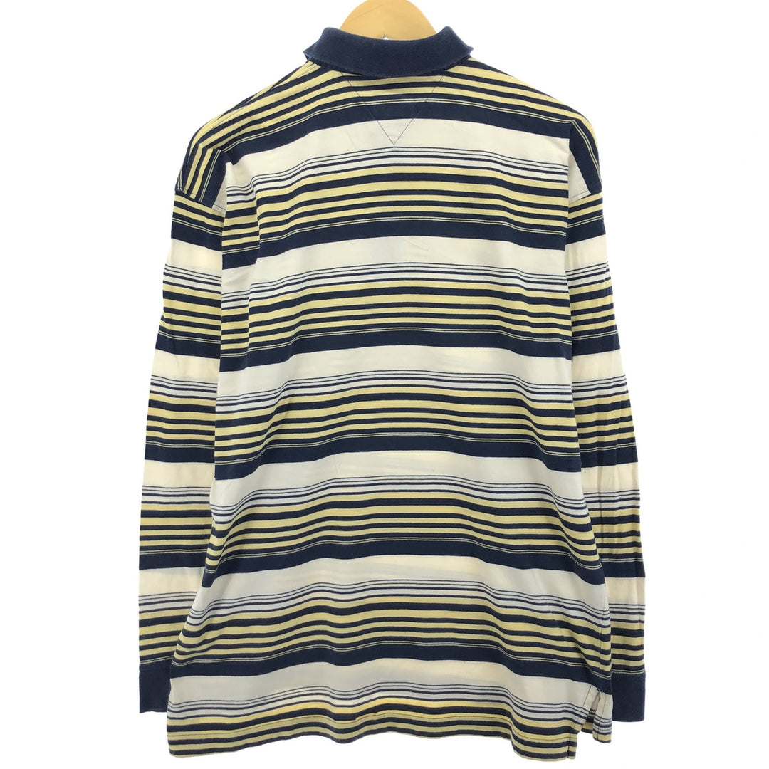 Vintage 90'S Tommy Hilfiger long-sleeved striped polo shirt, men's size XL cotton navy blue type Vintage Second Hand