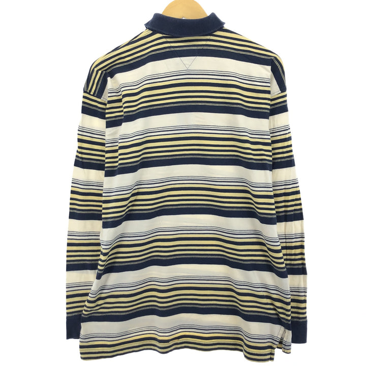 Vintage 90'S Tommy Hilfiger long-sleeved striped polo shirt, men's size XL cotton navy blue type Vintage Second Hand