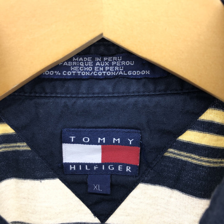 Vintage 90'S Tommy Hilfiger long-sleeved striped polo shirt, men's size XL cotton navy blue type Vintage Second Hand