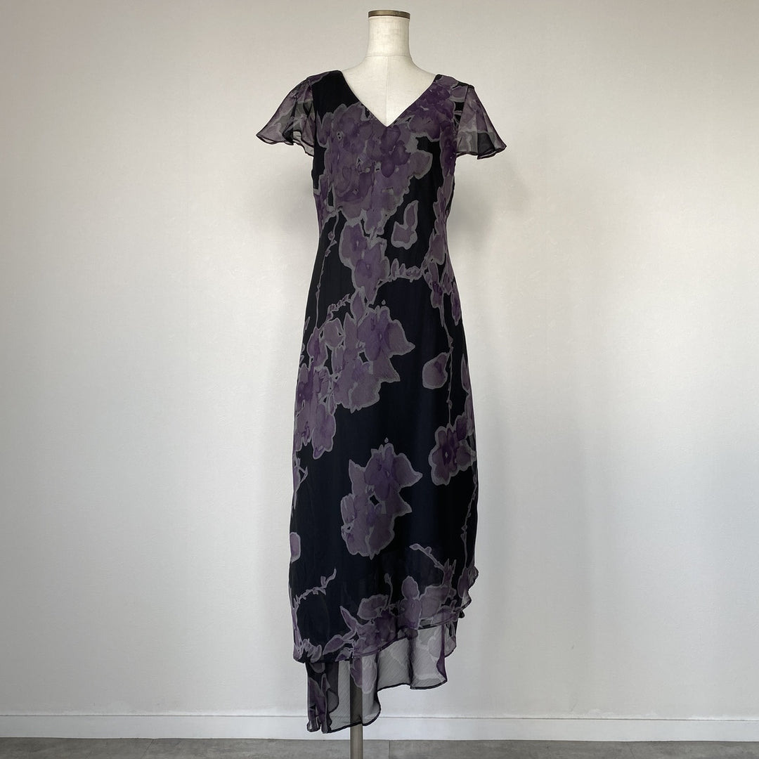 DONNA RICCO Floral V-neck short sleeve asymmetrical long dress Made in USA Women's M size /eaa470078