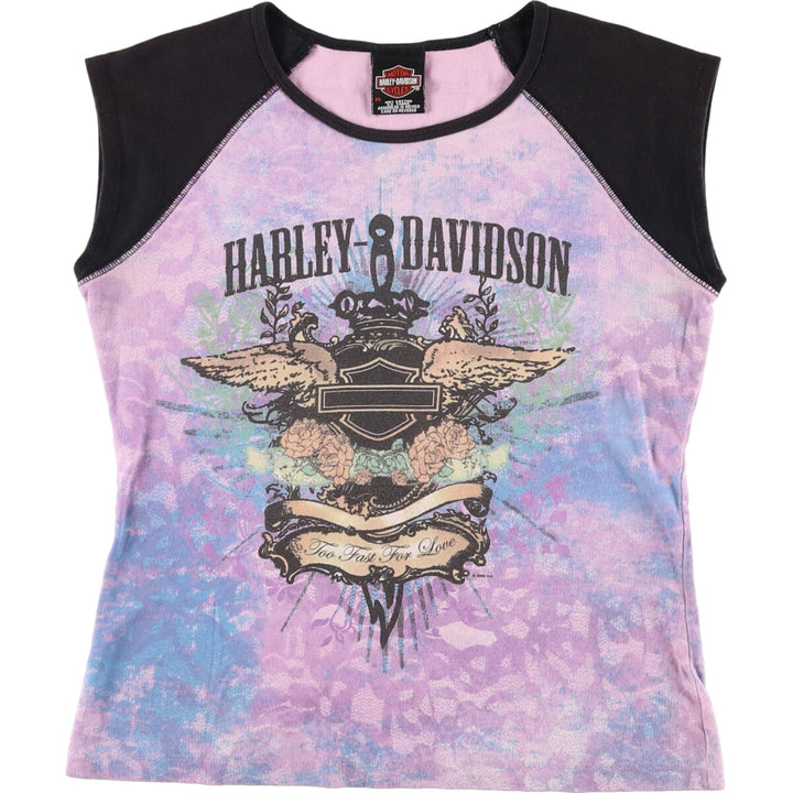 00'S Harley Davidson all-over print raglan sleeveless motorcycle bike T-shirt for women, size XL / eaa470099