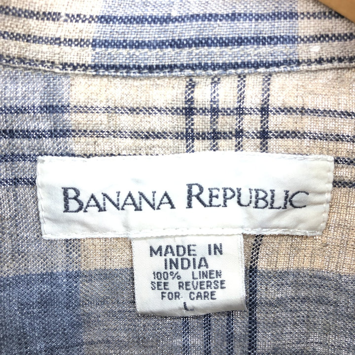 90'S Banana Republic Check Pattern Long Sleeve Linen Shirt Men's L Size Vintage /eaa470407