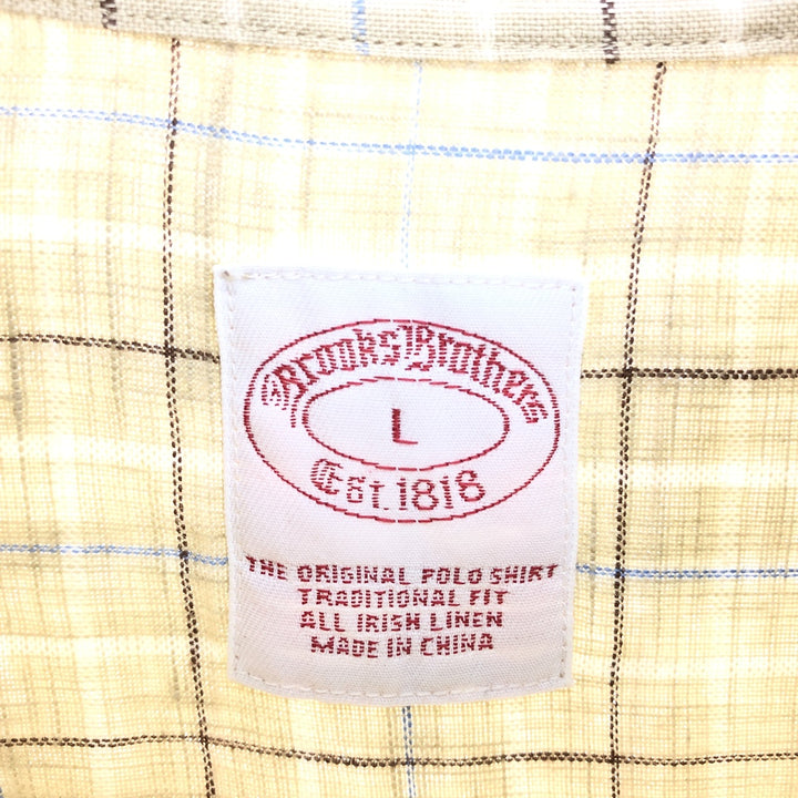 Brooks Brothers Est.1818 Check Pattern Long Sleeve Linen Button Down Shirt Men's L size / eaa470414