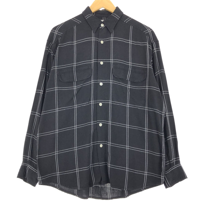 CLAIBORNE Check Pattern Long Sleeve Rayon Shirt Men's M Size /eaa470503
