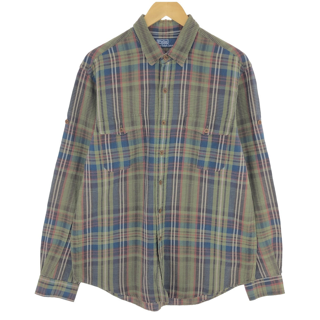 Ralph Lauren POLO by Ralph Lauren Check Pattern Long Sleeve Linen Shirt Men's L / eaa470640