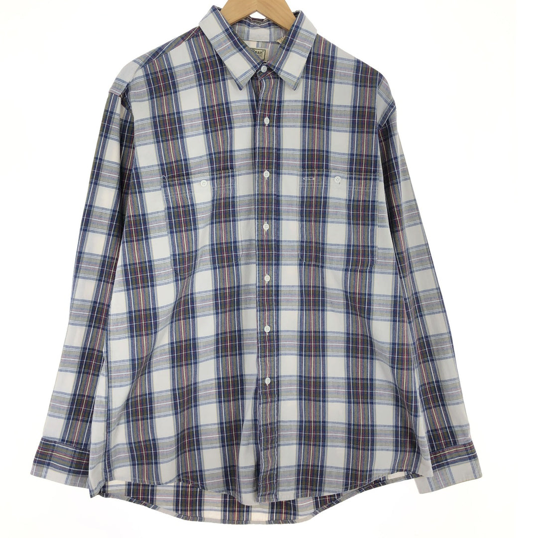 00'S LLBean long sleeve cotton check shirt made in USA, men's size L /eaa470734
