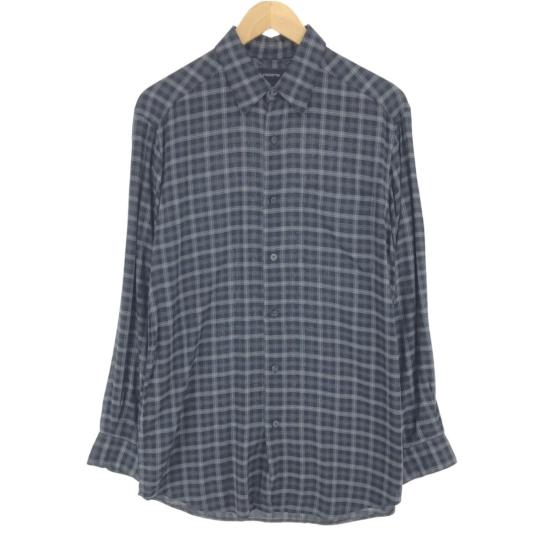 CLAIBORNE Check Pattern Long Sleeve Rayon Shirt Men's M Size /eaa470779