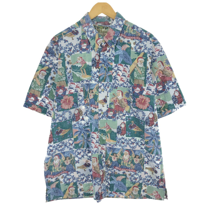 00'S Reyn Spooner MELE KALIKIMAKA all-over print button-down Hawaiian aloha shirt made in Hawaii, men's XL size /eaa470806