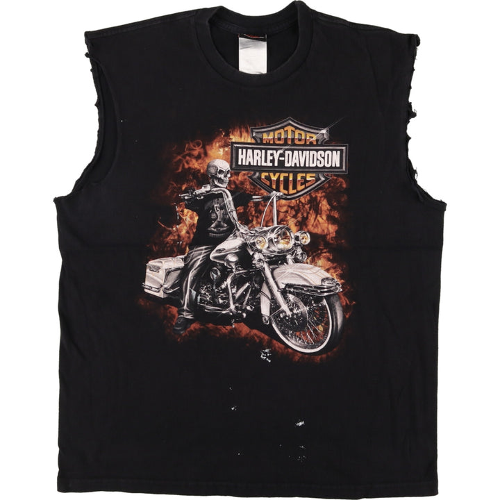 Harley Davidson Fire Pattern Sleeveless Motorcycle Bike T-Shirt Made in USA Men's L size /eaa471069