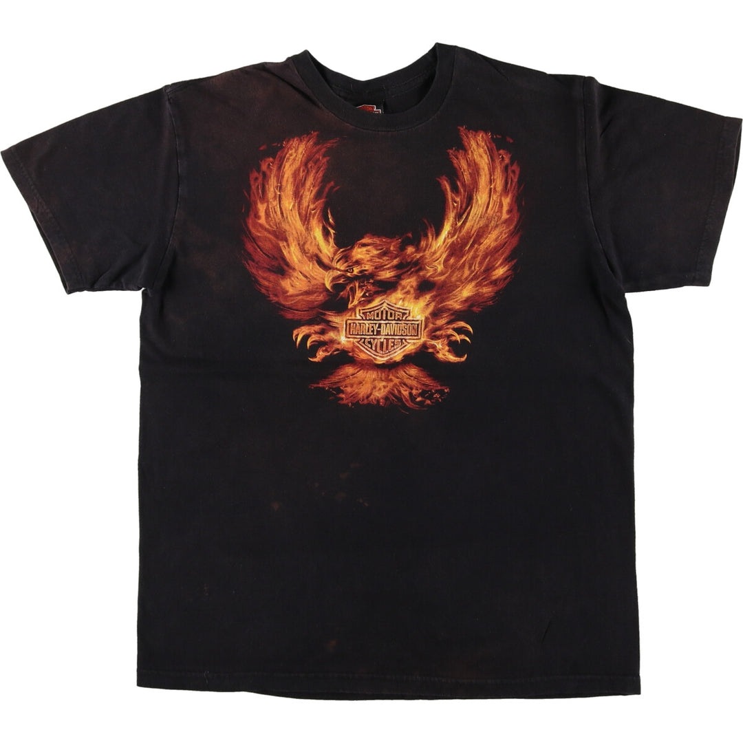 Harley-Davidson Eagle Pattern Fire Pattern Motorcycle Bike T-shirt Men's L size / eaa471077