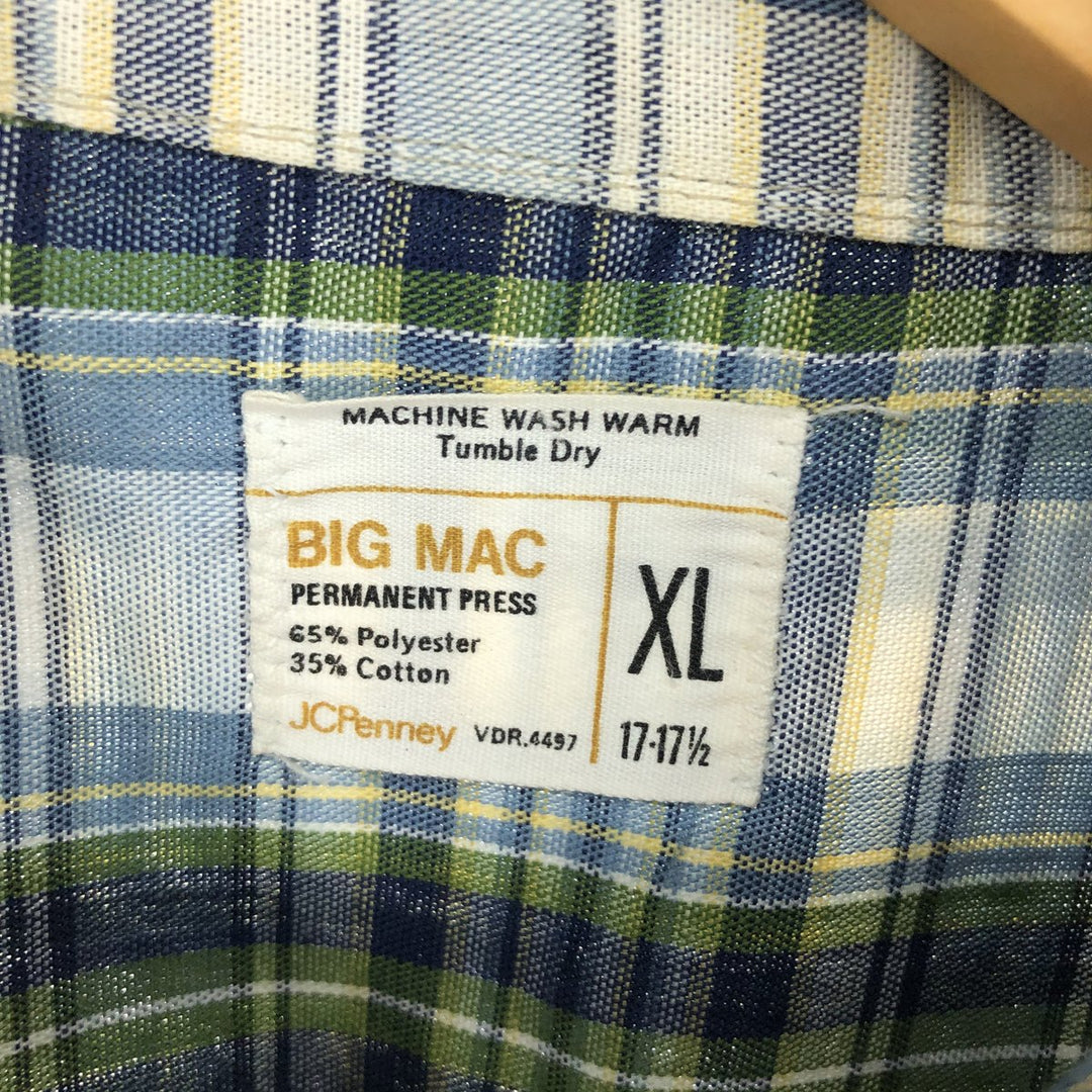 70's BIG MAC Check Pattern Long Sleeve Work Shirt Men's XL Vintage /eaa471354