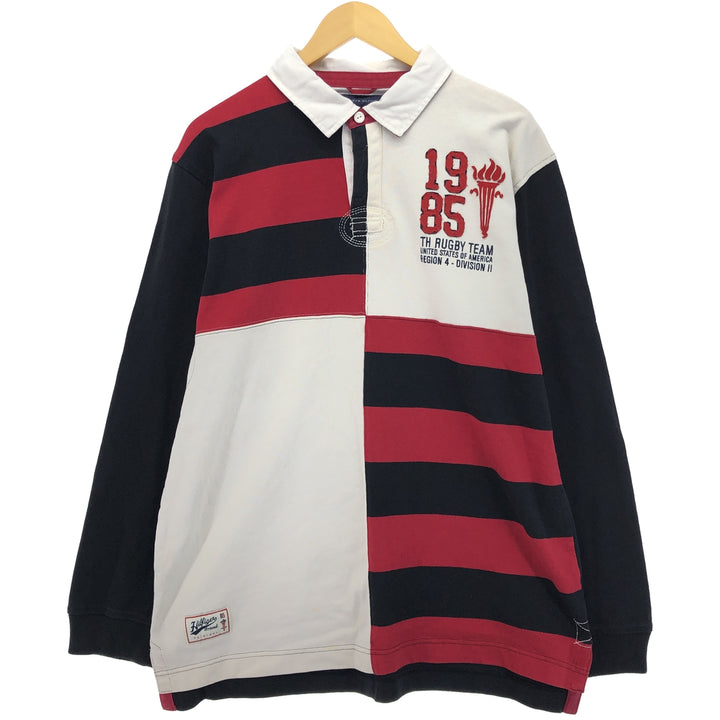 Tommy Hilfiger Border Pattern Crazy Pattern Long Sleeve Rugby Shirt, Men's XL cotton black type Vintage Second Hand