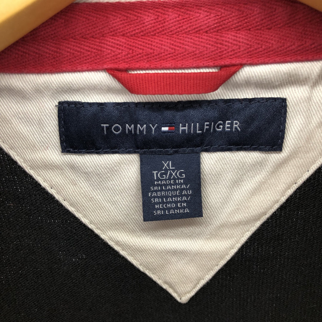 Tommy Hilfiger Border Pattern Crazy Pattern Long Sleeve Rugby Shirt, Men's XL cotton black type Vintage Second Hand