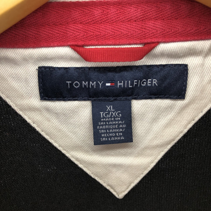 Tommy Hilfiger Border Pattern Crazy Pattern Long Sleeve Rugby Shirt, Men's XL cotton black type Vintage Second Hand