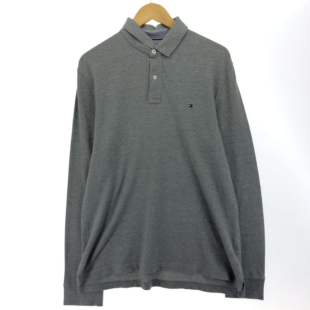 Tommy Hilfiger long-sleeved polo shirt, men's size L cotton gray type Vintage Second Hand