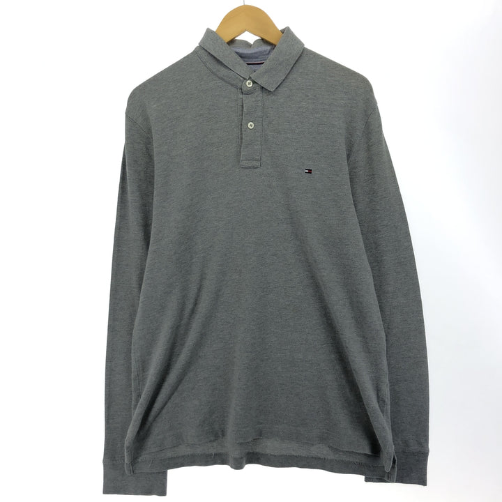 Tommy Hilfiger long-sleeved polo shirt, men's size L cotton gray type Vintage Second Hand