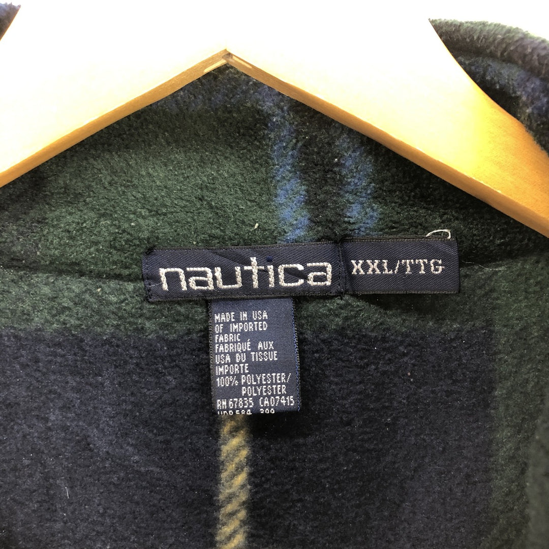 90'S NAUTICA Check Pattern Half Zip Fleece Pullover Made in USA Men's XXL Vintage /eaa471796