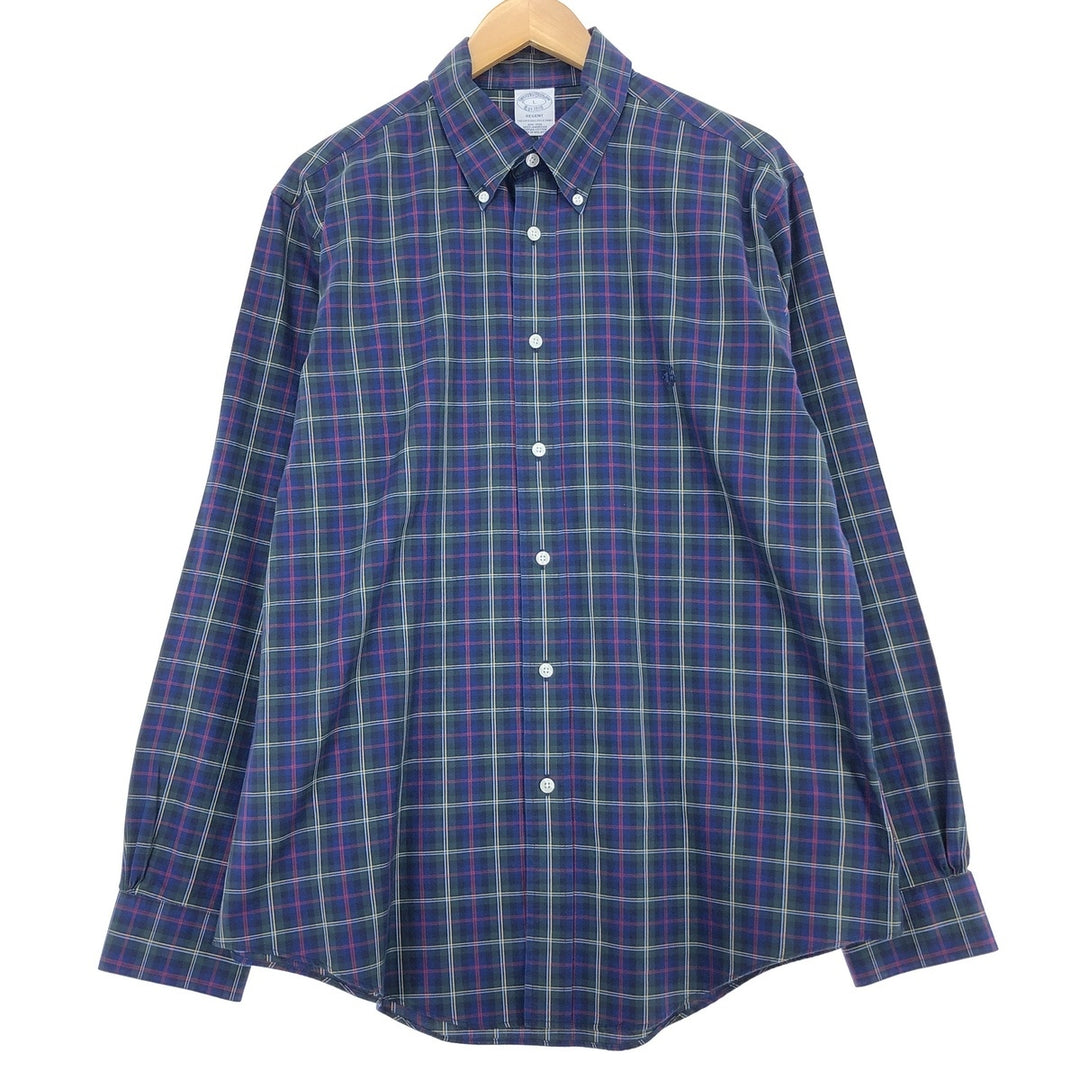 Brooks Brothers Est.1818 Long Sleeve Button-Down Check Shirt, Men's L Supima Cotton green type Vintage Second Hand