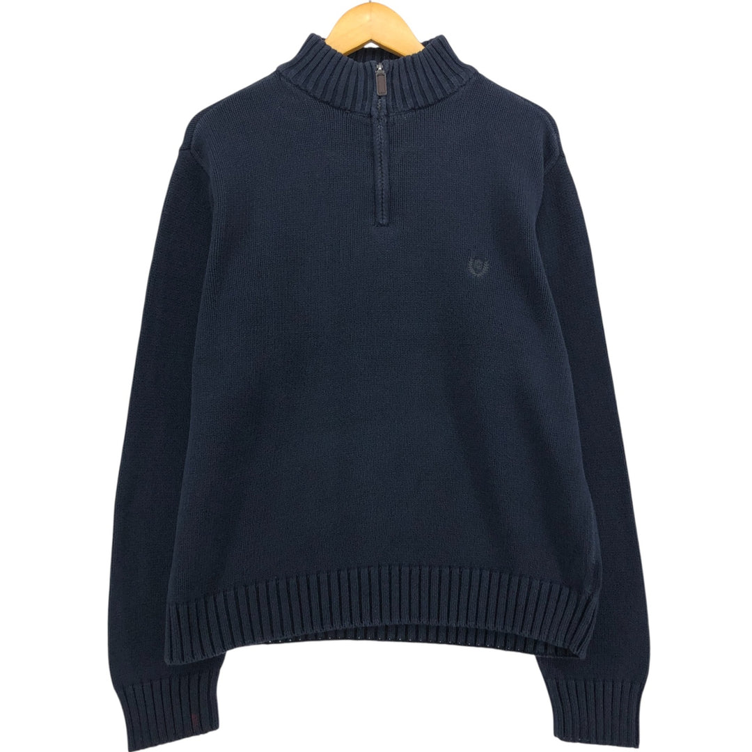 CHAPS Cotton Knit Half Zip Sweater, Men's Size L cotton navy blue type Vintage Second Hand