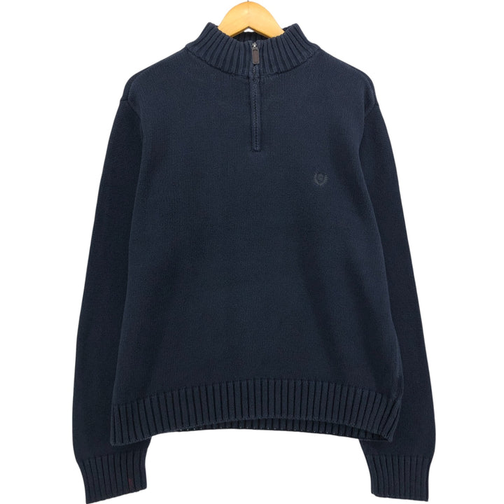 CHAPS Cotton Knit Half Zip Sweater, Men's Size L cotton navy blue type Vintage Second Hand