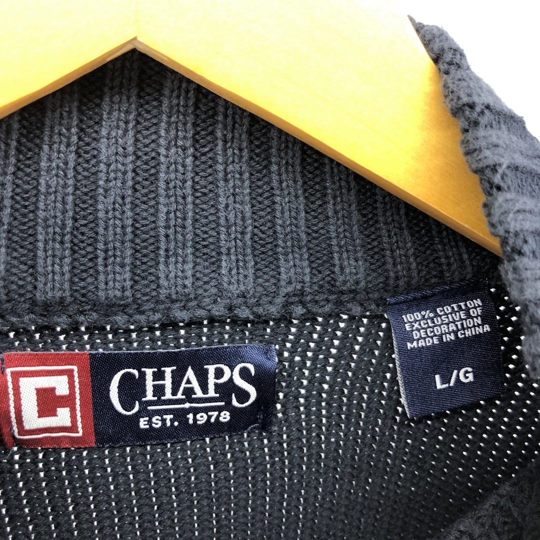 CHAPS Cotton Knit Half Zip Sweater, Men's Size L cotton navy blue type Vintage Second Hand