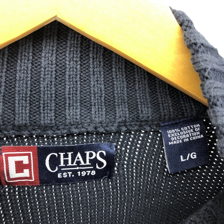CHAPS Cotton Knit Half Zip Sweater, Men's Size L cotton navy blue type Vintage Second Hand