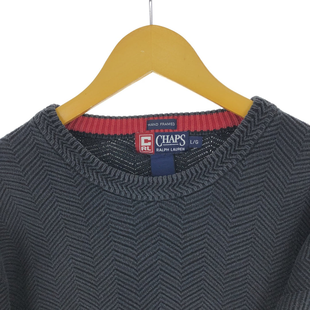 90'S Ralph Lauren CHAPS Herringbone Cotton Knit Sweater Men's Size L Vintage /eaa472101