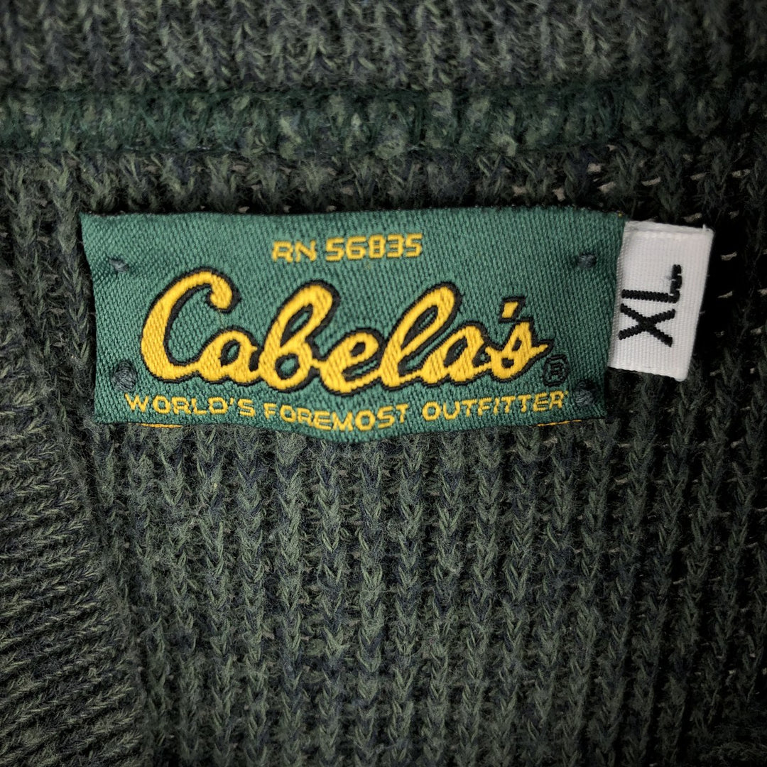 Cabelas Henley Neck Cotton Knit Sweater, Made in USA, Men's Size XL cotton green type Vintage Second Hand