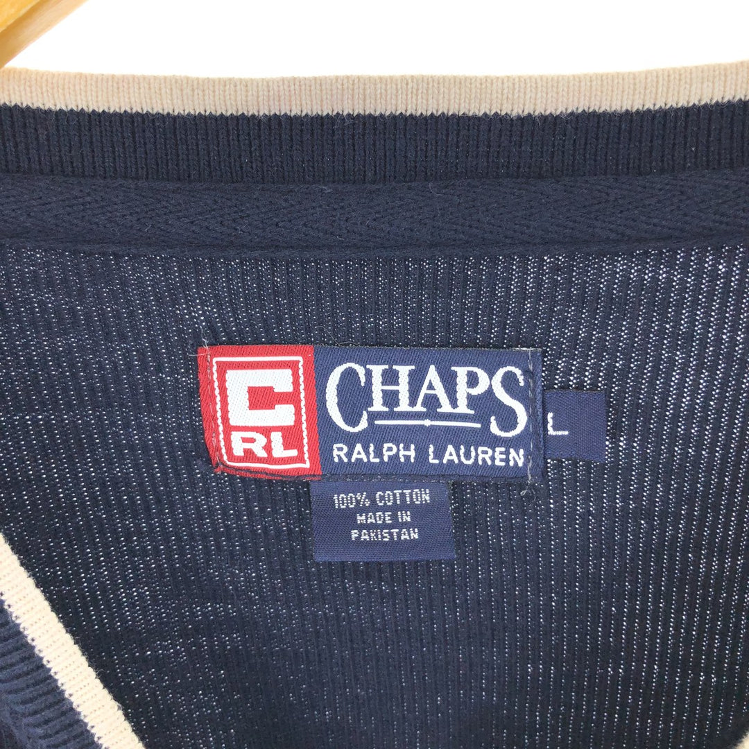 90'S Ralph Lauren CHAPS ribbed V-neck cotton knit sweater, men's size L, vintage /eaa472121