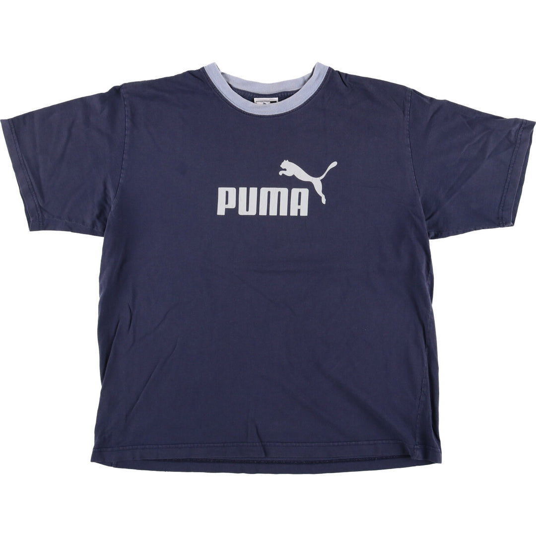 PUMA logo T-shirt, men's size L cotton navy blue type Vintage Second Hand