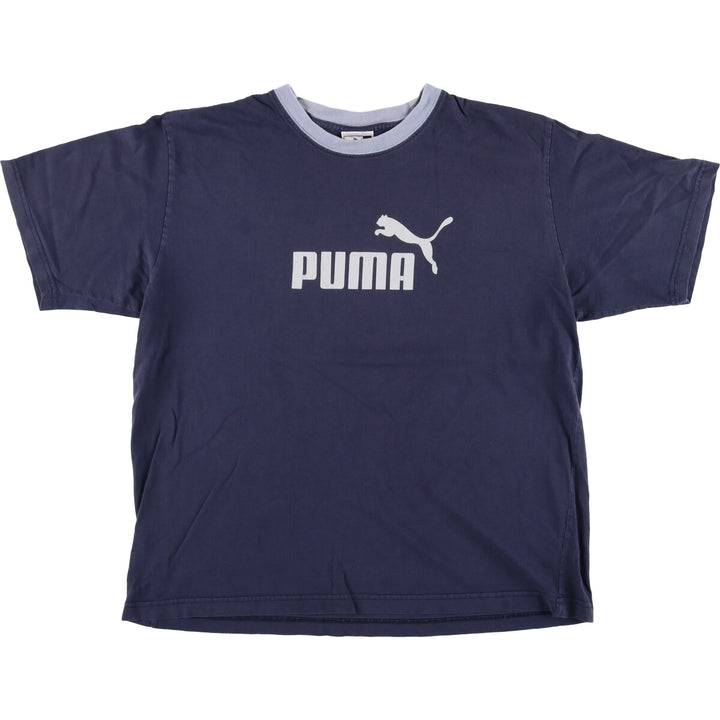 PUMA logo T-shirt, men's size L cotton navy blue type Vintage Second Hand
