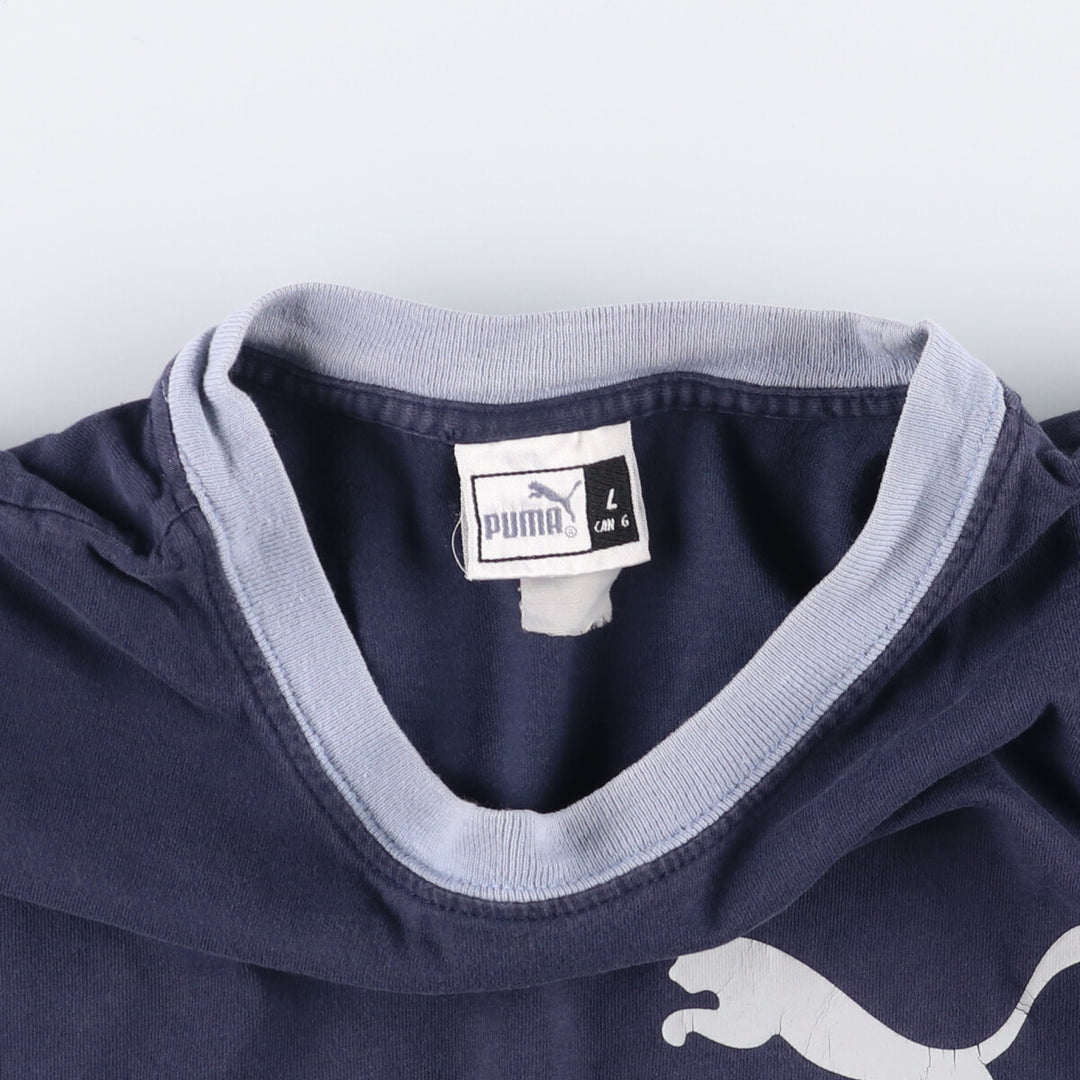 PUMA logo T-shirt, men's size L cotton navy blue type Vintage Second Hand