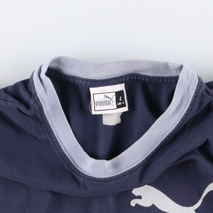 PUMA logo T-shirt, men's size L cotton navy blue type Vintage Second Hand