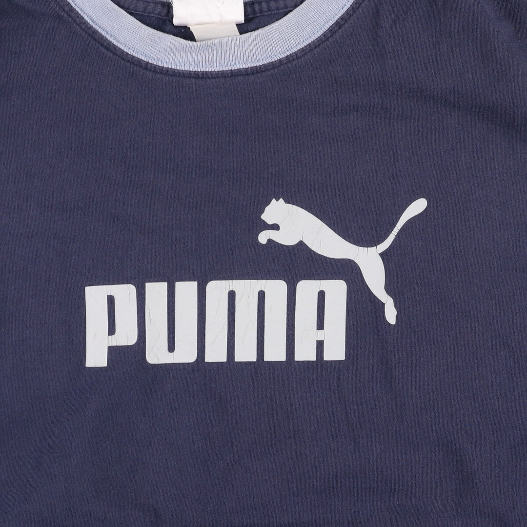 PUMA logo T-shirt, men's size L cotton navy blue type Vintage Second Hand