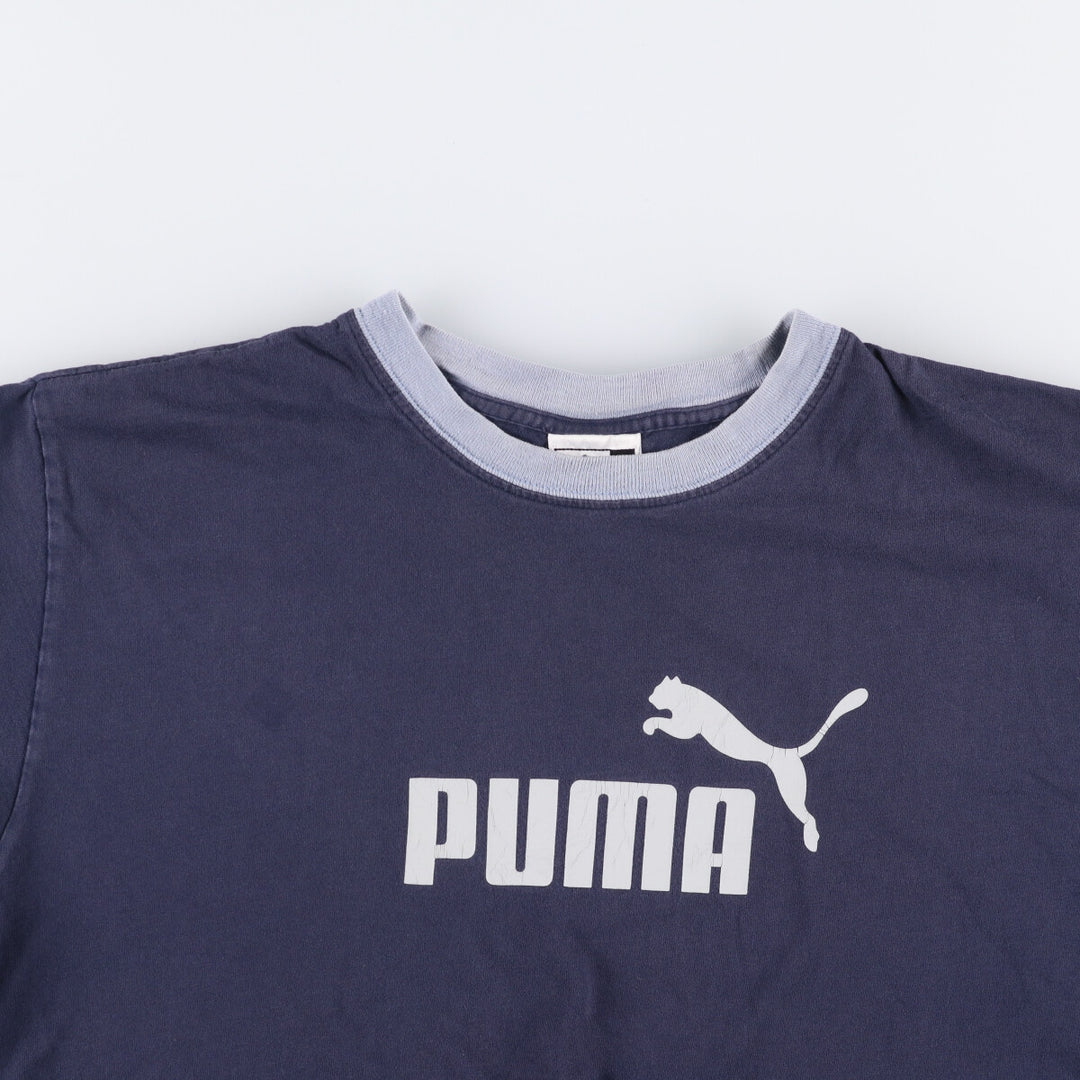 PUMA logo T-shirt, men's size L cotton navy blue type Vintage Second Hand