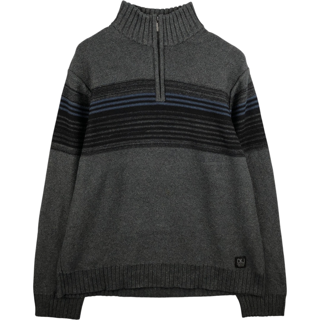 90s-00'S Calvin Klein Jeans Cotton Knit Half-Zip Sweater, Men's Size XL, Vintage cotton Charcoal Vintage Second Hand