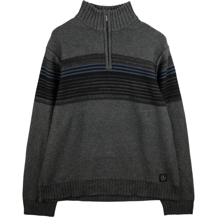 90s-00'S Calvin Klein Jeans Cotton Knit Half-Zip Sweater, Men's Size XL, Vintage cotton Charcoal Vintage Second Hand