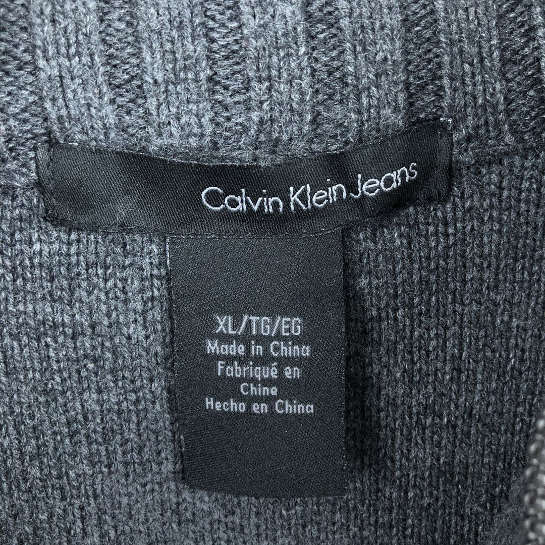 90s-00'S Calvin Klein Jeans Cotton Knit Half-Zip Sweater, Men's Size XL, Vintage cotton Charcoal Vintage Second Hand