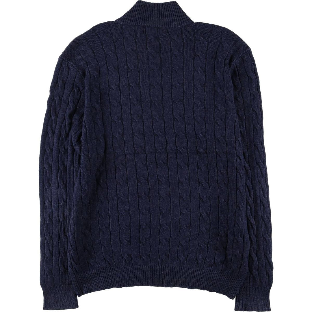 Ralph Lauren POLO RALPH LAUREN cable knit half-button high-neck knit sweater, men's size XL cotton navy blue type Vintage Second Hand