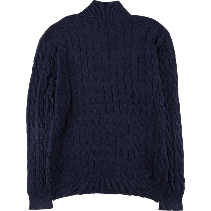 Ralph Lauren POLO RALPH LAUREN cable knit half-button high-neck knit sweater, men's size XL cotton navy blue type Vintage Second Hand
